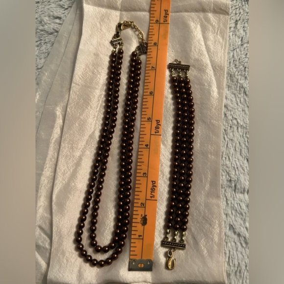 Vintage Multi Strand Dark Bronze Coloured Set Necklace and Bracelet - Picture 9 of 10